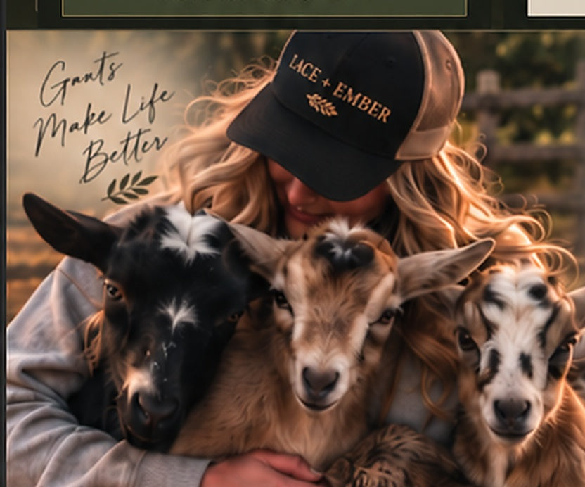 Blonde woman with three goats